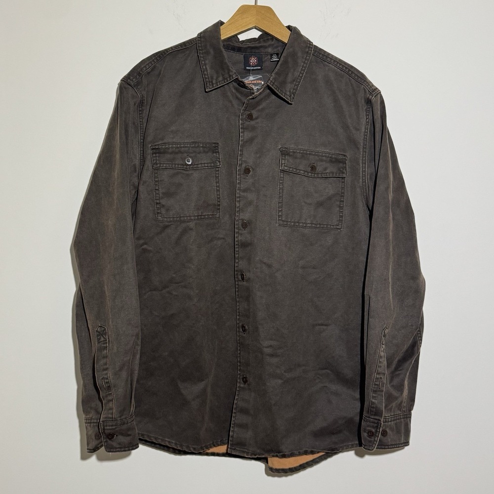 Mountain and Isles Men's Shirt Jacket‎ Brown L Faux Leather Lined Waxed Hunting